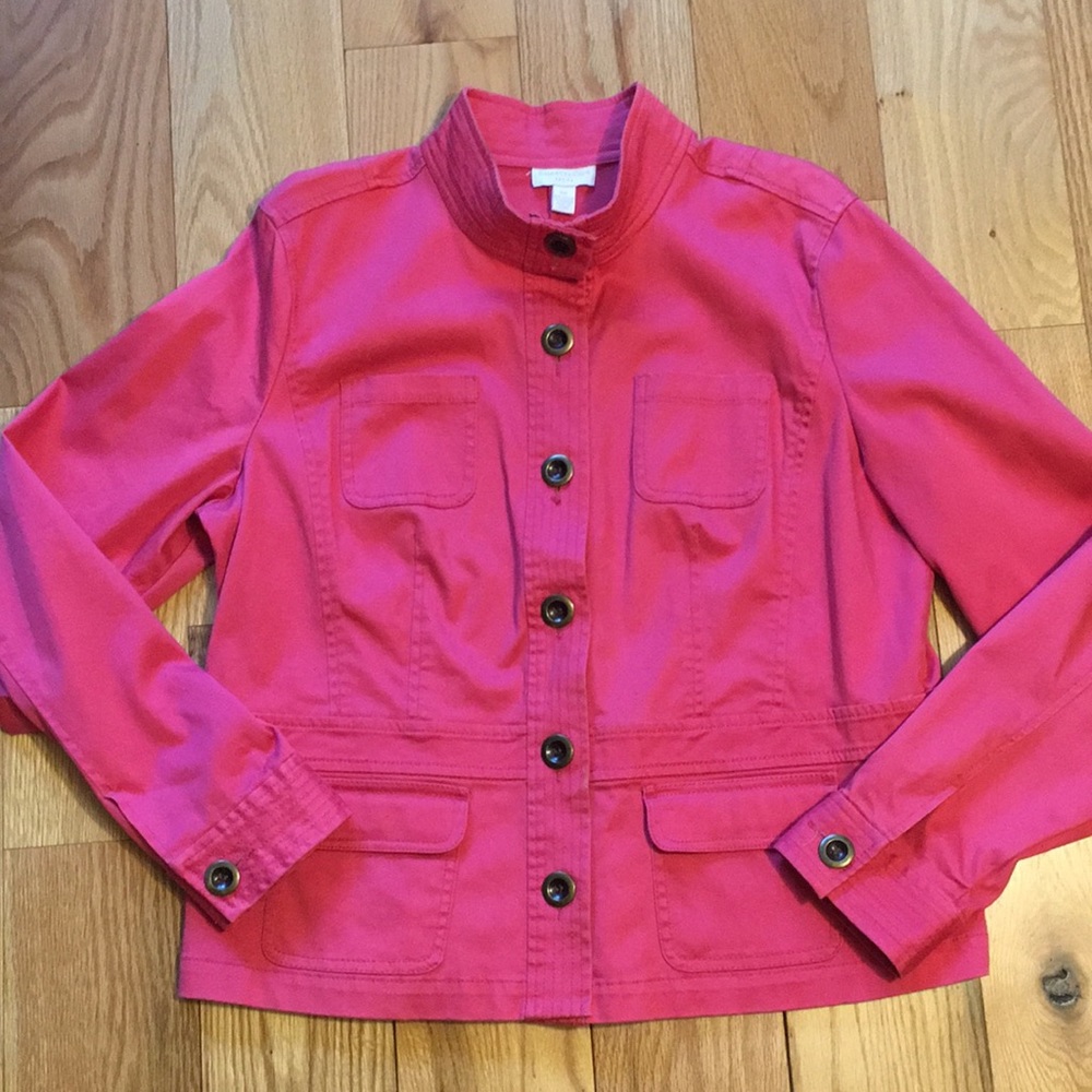 Charter Club Petite P/L Large Coral Color Jacket Pockets 92% Cotton 3% Spandex